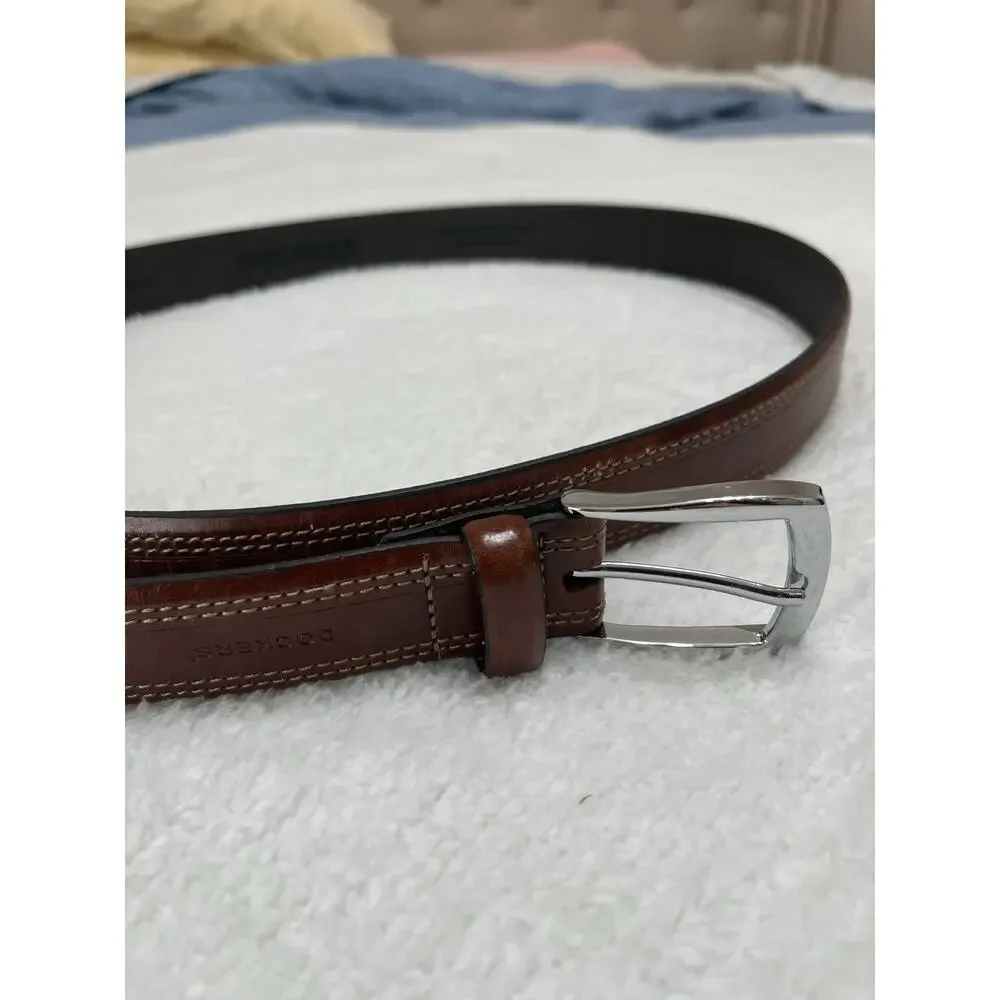 Dockers Sz 42 Men’s Belt Leather Lining‎ Brown Silver Buckle
